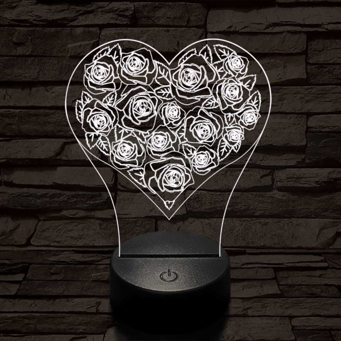Rózsák a szívben 7 színű 3D led lámpa
