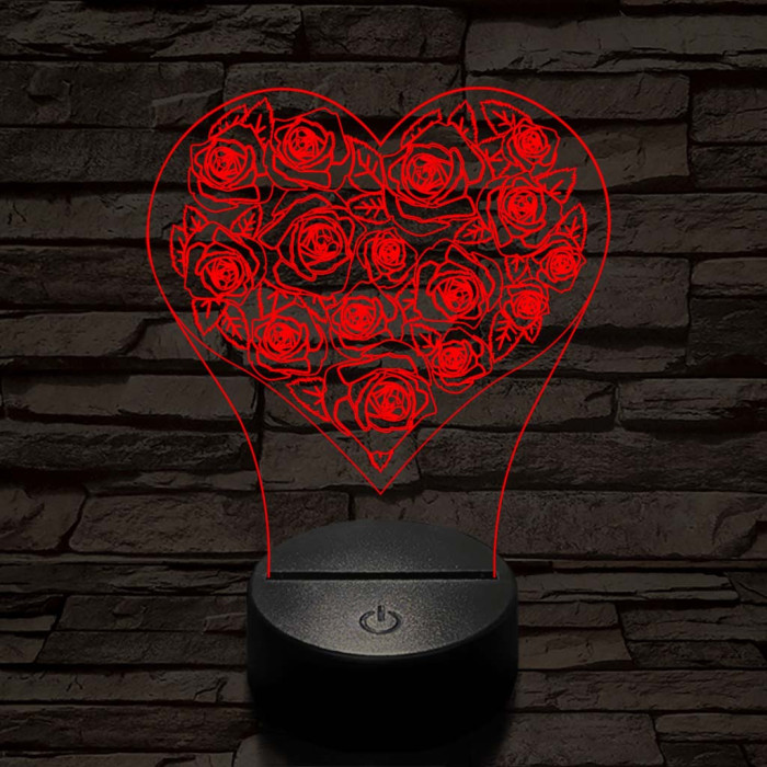Rózsák a szívben 7 színű 3D led lámpa