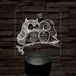 Bagoly pár 7 színű 3D led lámpa