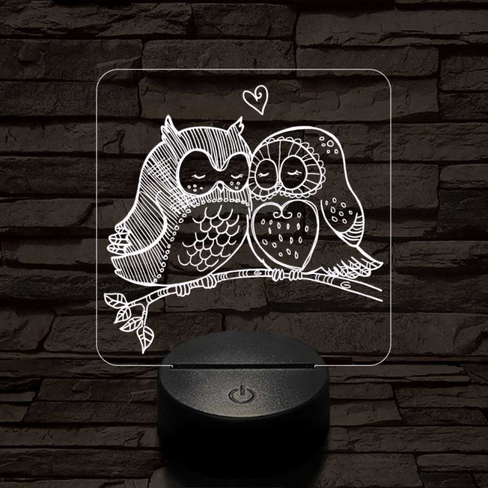 Bagoly pár 7 színű 3D led lámpa