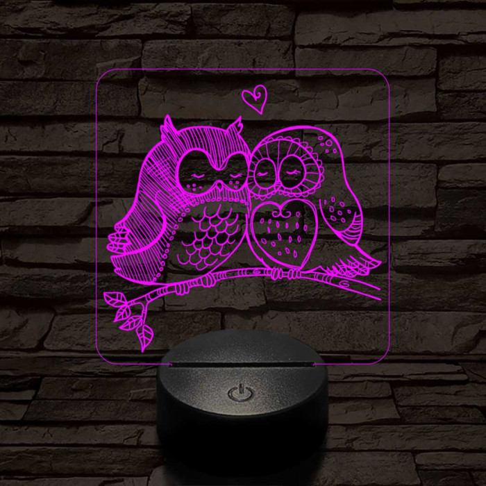 Bagoly pár 7 színű 3D led lámpa