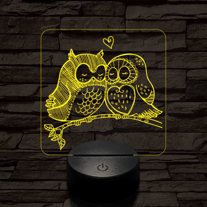Bagoly pár 7 színű 3D led lámpa