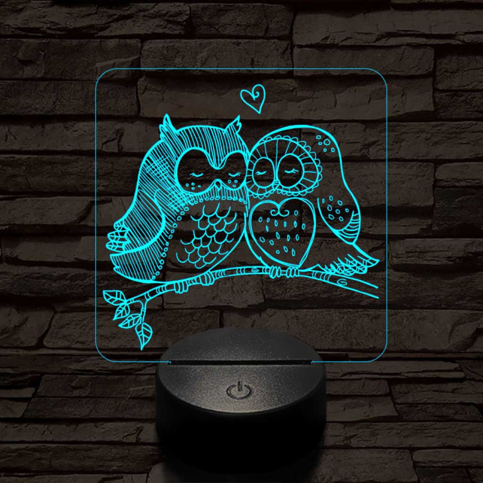 Bagoly pár 7 színű 3D led lámpa