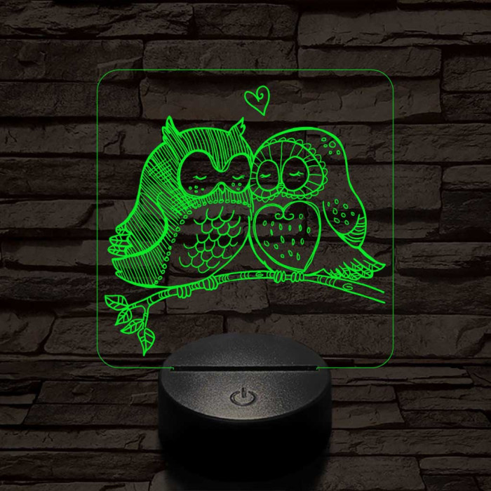 Bagoly pár 7 színű 3D led lámpa