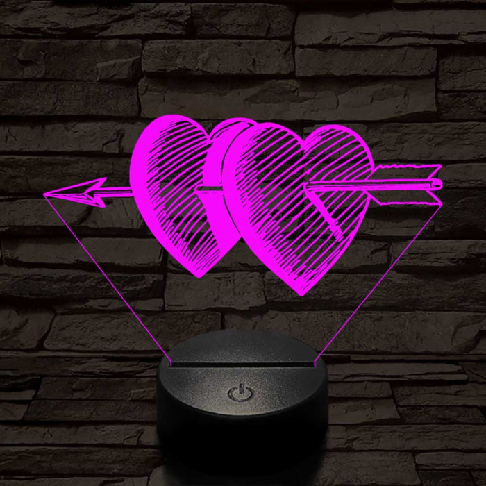 Átlőtt szívek 7 színű 3D led lámpa
