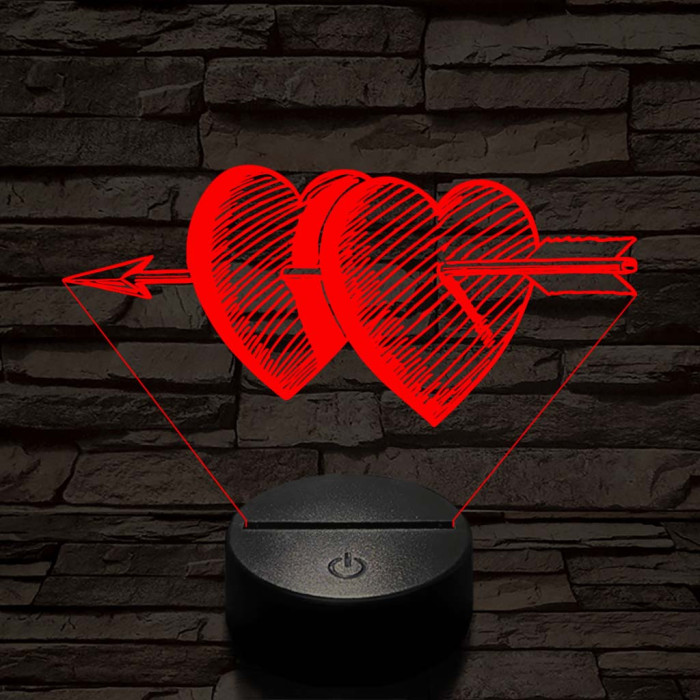 Átlőtt szívek 7 színű 3D led lámpa