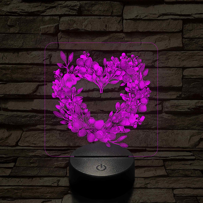 Szív alakú virágok 7 színű 3D led lámpa