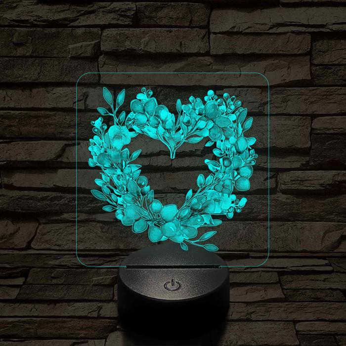Szív alakú virágok 7 színű 3D led lámpa
