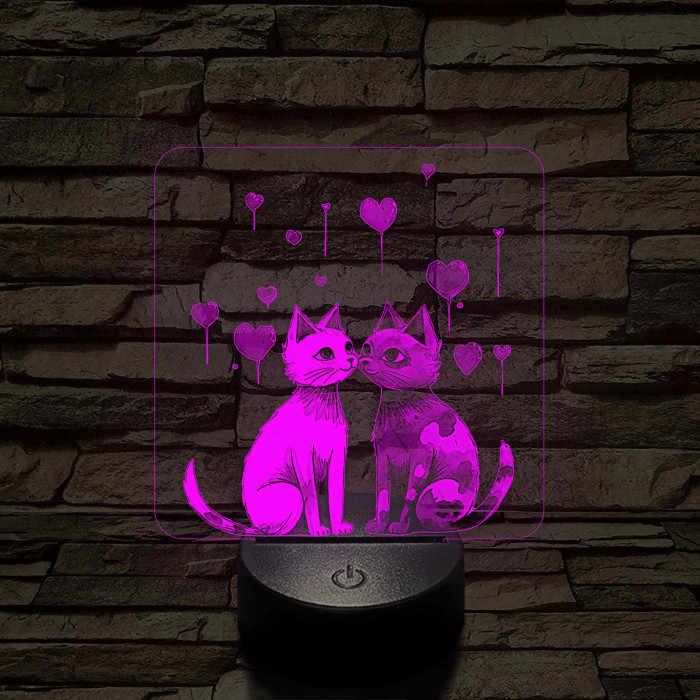 Szerelmes cicák 7 színű 3D led lámpa