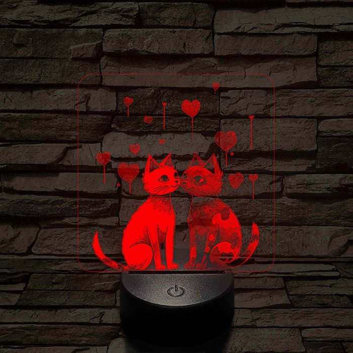 Szerelmes cicák 7 színű 3D led lámpa