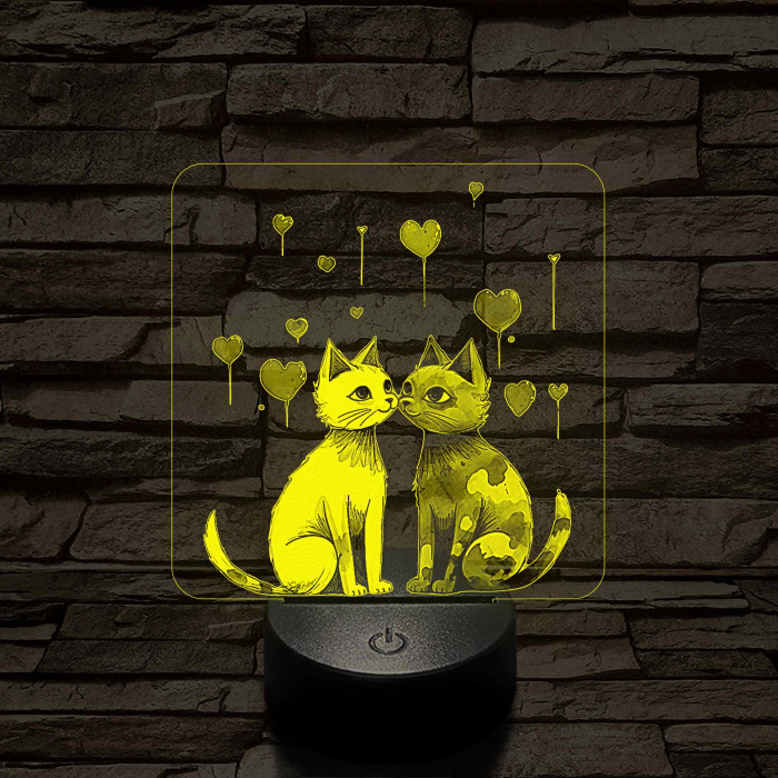 Szerelmes cicák 7 színű 3D led lámpa