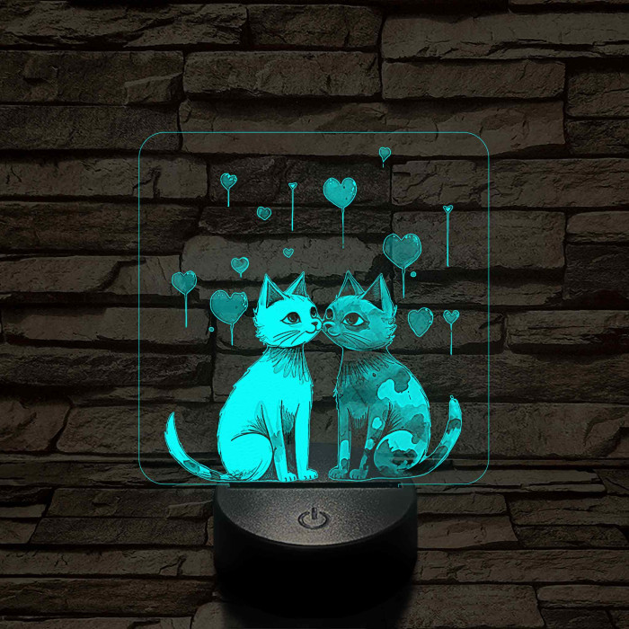 Szerelmes cicák 7 színű 3D led lámpa