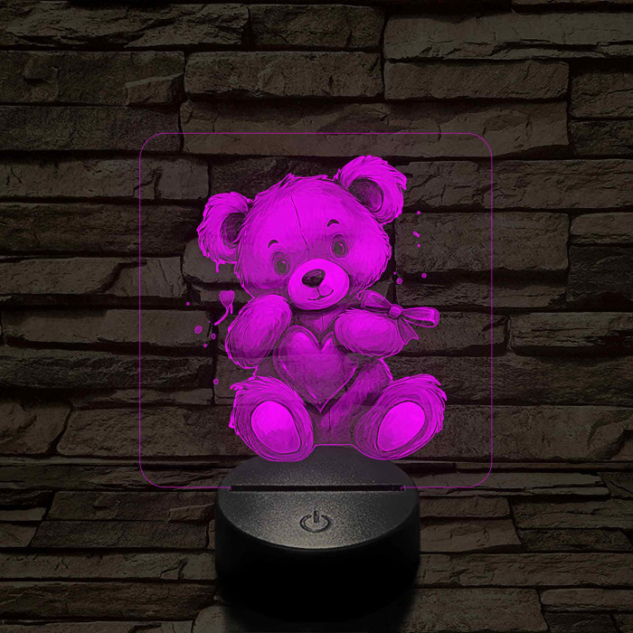 Maci szívvel 7 színű valósághű 3D led lámpa