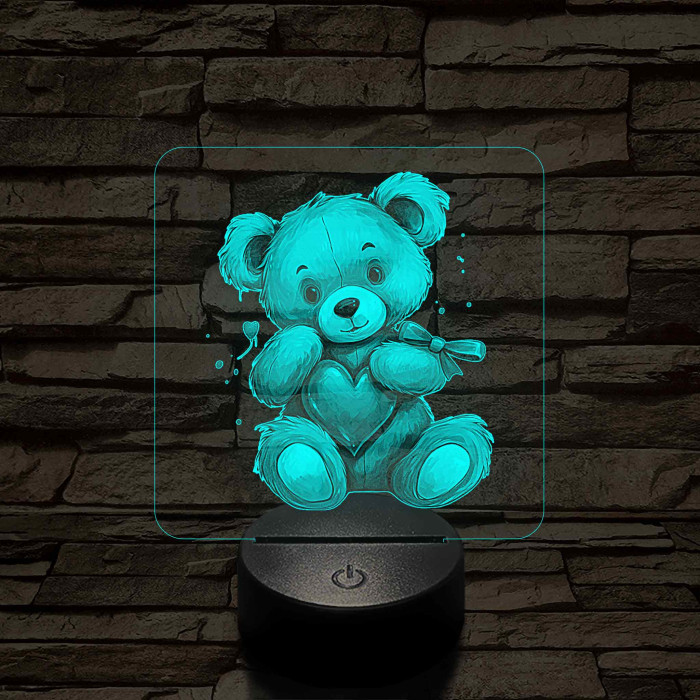 Maci szívvel 7 színű valósághű 3D led lámpa