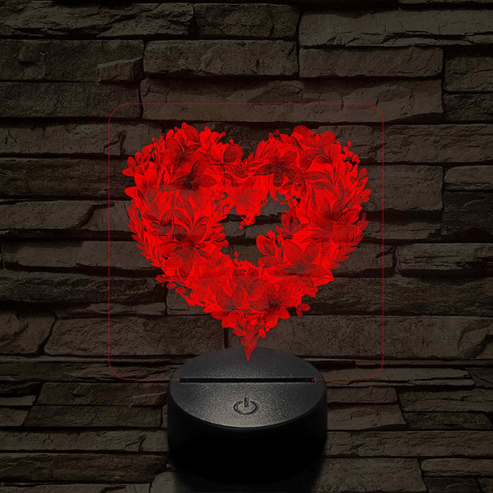 Szívvirágok 7 színű 3D led lámpa