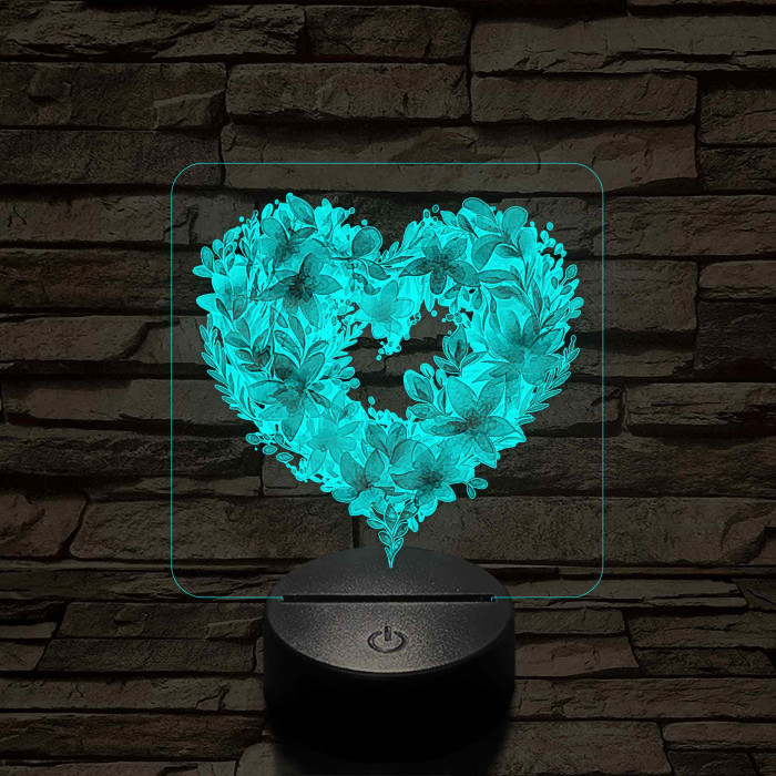 Szívvirágok 7 színű 3D led lámpa