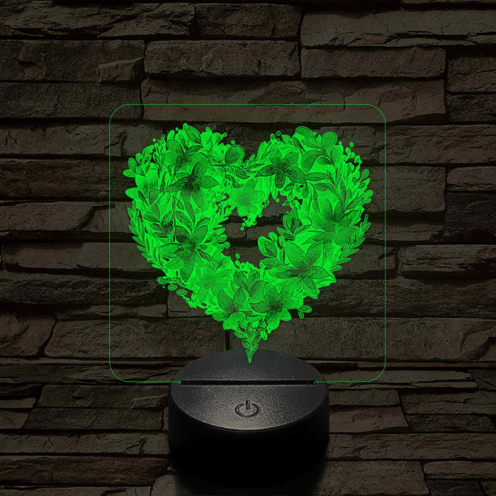 Szívvirágok 7 színű 3D led lámpa