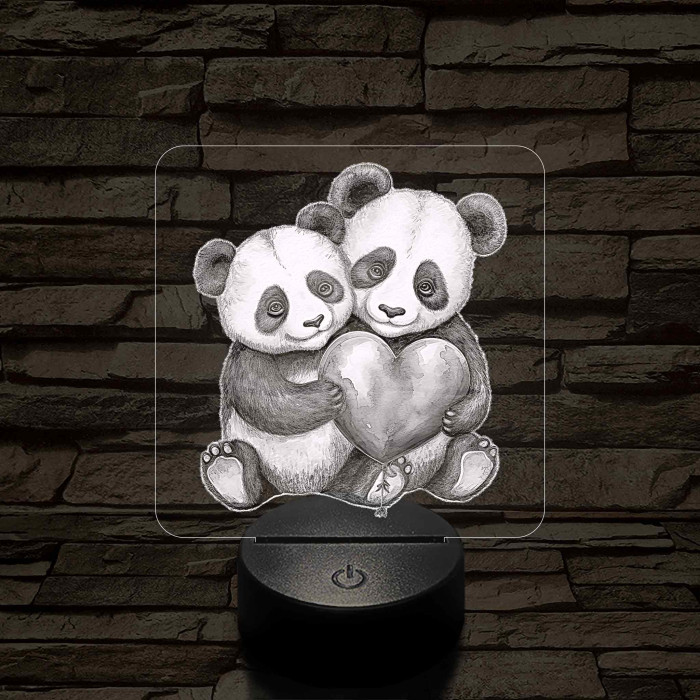 Panda szerelem 7 színű valósághű 3D led lámpa