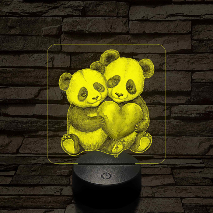 Panda szerelem 7 színű valósághű 3D led lámpa
