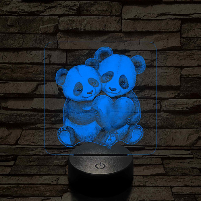 Panda szerelem 7 színű valósághű 3D led lámpa