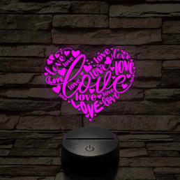 Szívvel és love-al 7 színű 3D led lámpa