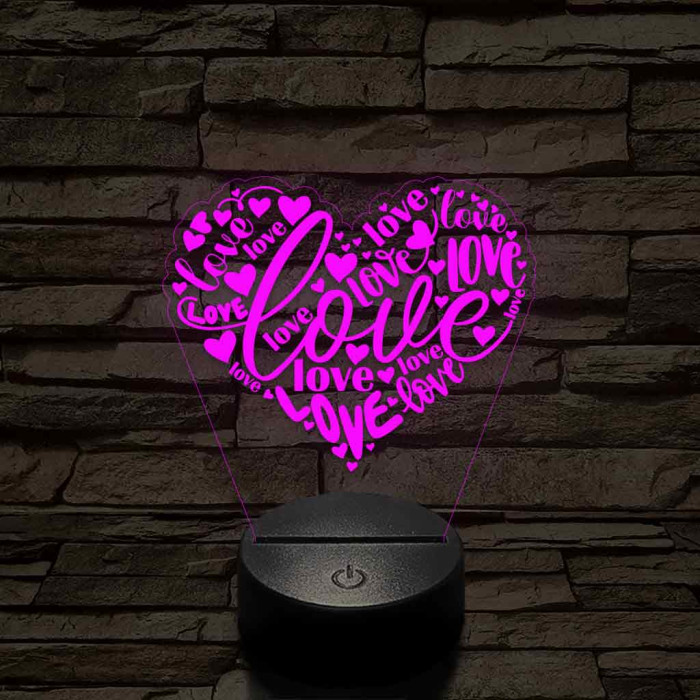 Szívvel és love-al 7 színű 3D led lámpa