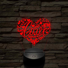 Szívvel és love-al 7 színű 3D led lámpa
