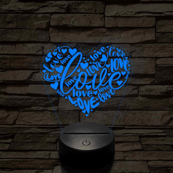 Szívvel és love-al 7 színű 3D led lámpa