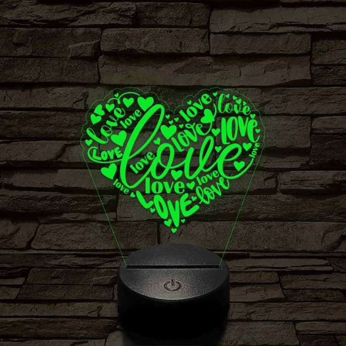 Szívvel és love-al 7 színű 3D led lámpa