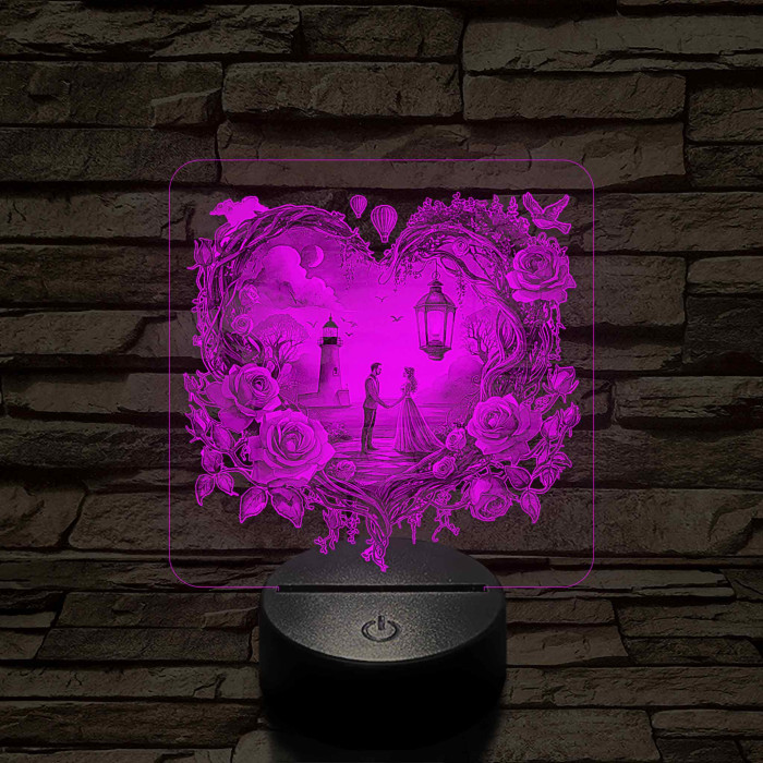 Szerelmesek a varázslatos éj alatt 7 színű valósághű 3D led lámpa