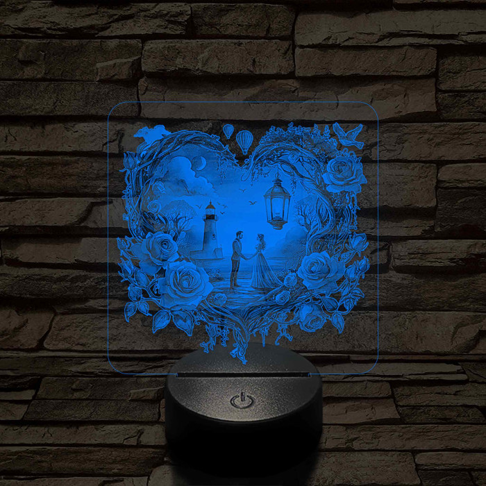 Szerelmesek a varázslatos éj alatt 7 színű valósághű 3D led lámpa