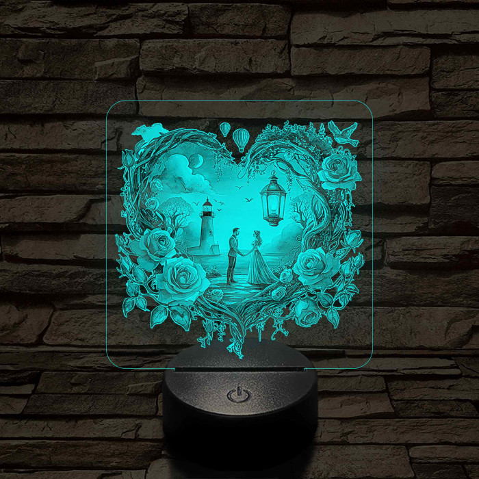 Szerelmesek a varázslatos éj alatt 7 színű valósághű 3D led lámpa