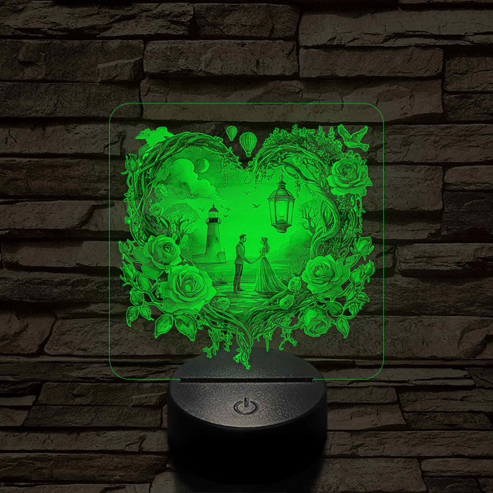 Szerelmesek a varázslatos éj alatt 7 színű valósághű 3D led lámpa