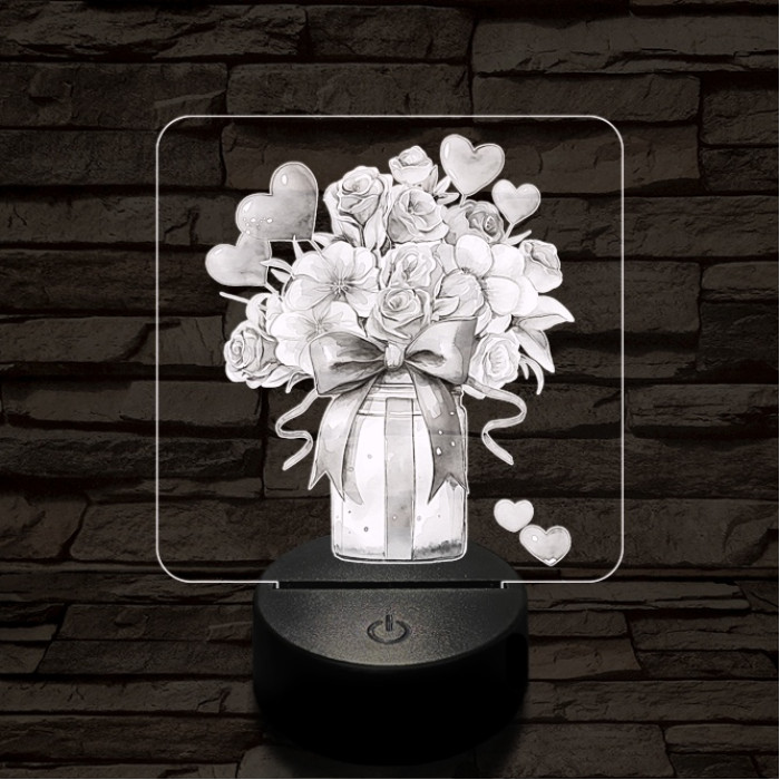 Valentin dekor csokor 7 színű valósághű 3D led lámpa