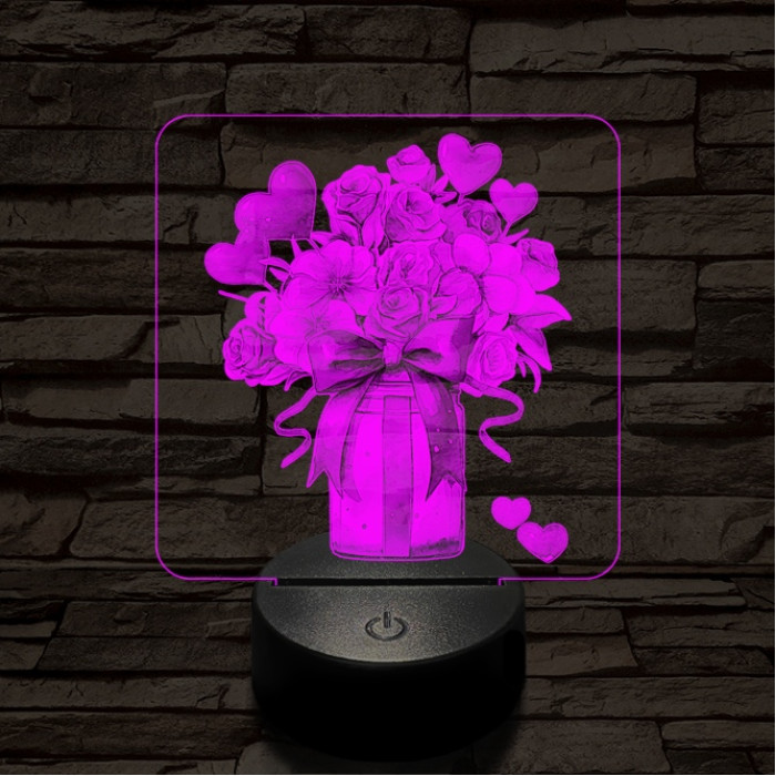 Valentin dekor csokor 7 színű valósághű 3D led lámpa