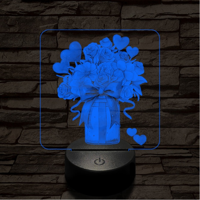 Valentin dekor csokor 7 színű valósághű 3D led lámpa