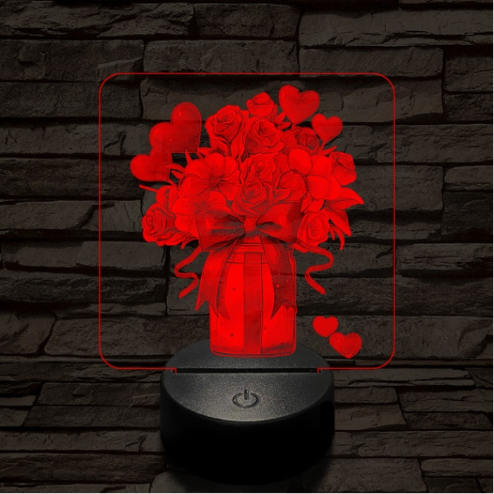 Valentin dekor csokor 7 színű valósághű 3D led lámpa
