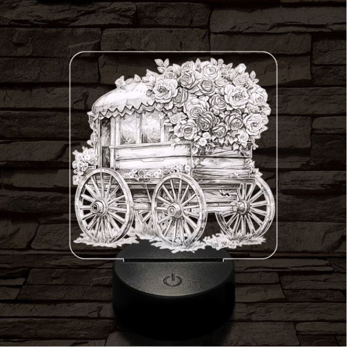 Valentin virág szekér 7 színű valósághű 3D led lámpa