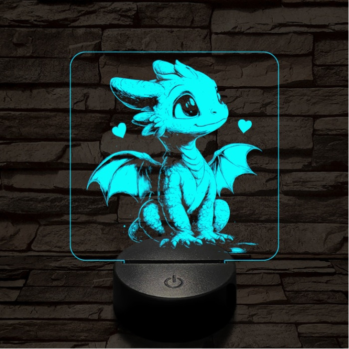 Szerelmes sárkányka 7 színű valósághű 3D led lámpa