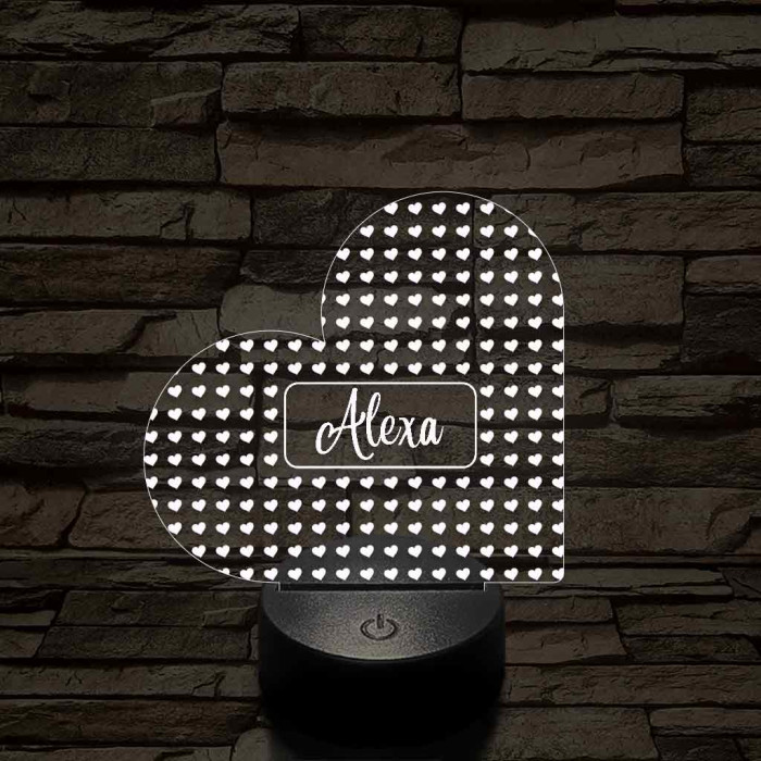 Egyedi névreszóló szerelem szívecske - 7 színű, színváltós 3D LED lámpa