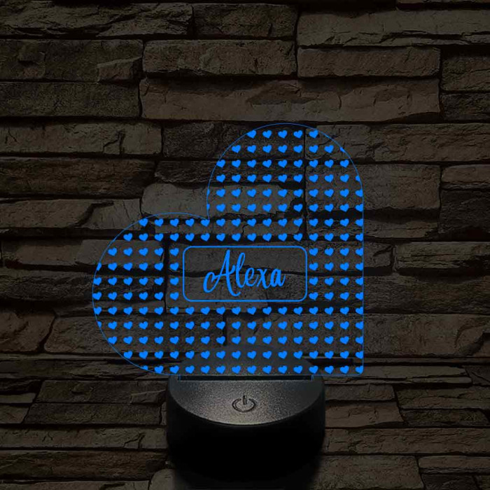 Egyedi névreszóló szerelem szívecske - 7 színű, színváltós 3D LED lámpa