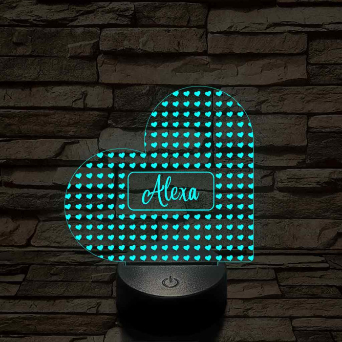 Egyedi névreszóló szerelem szívecske - 7 színű, színváltós 3D LED lámpa