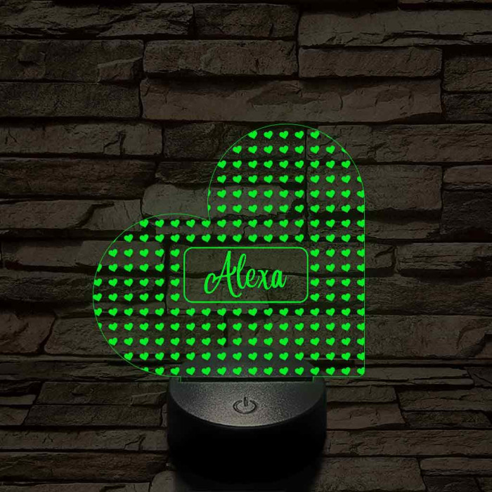 Egyedi névreszóló szerelem szívecske - 7 színű, színváltós 3D LED lámpa