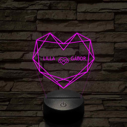 Személyre szabott Geometrikus szerelem - 7 színű, színváltós 3D LED lámpa