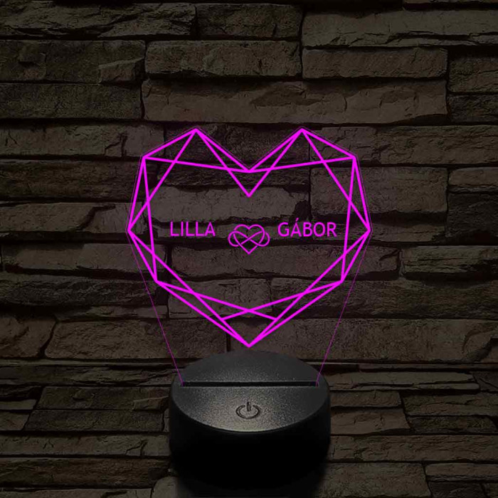 Személyre szabott Geometrikus szerelem - 7 színű, színváltós 3D LED lámpa