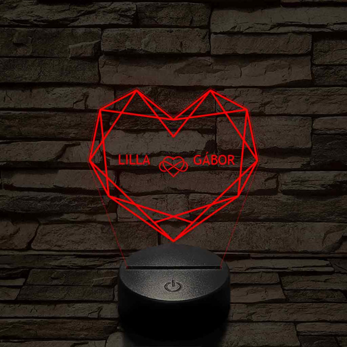 Személyre szabott Geometrikus szerelem - 7 színű, színváltós 3D LED lámpa