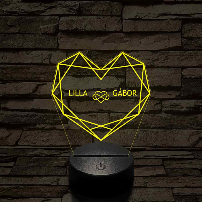 Személyre szabott Geometrikus szerelem - 7 színű, színváltós 3D LED lámpa