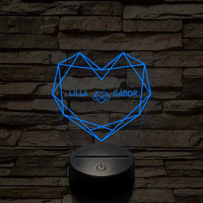 Személyre szabott Geometrikus szerelem - 7 színű, színváltós 3D LED lámpa