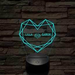 Személyre szabott Geometrikus szerelem - 7 színű, színváltós 3D LED lámpa