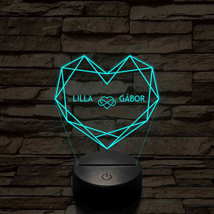Személyre szabott Geometrikus szerelem - 7 színű, színváltós 3D LED lámpa